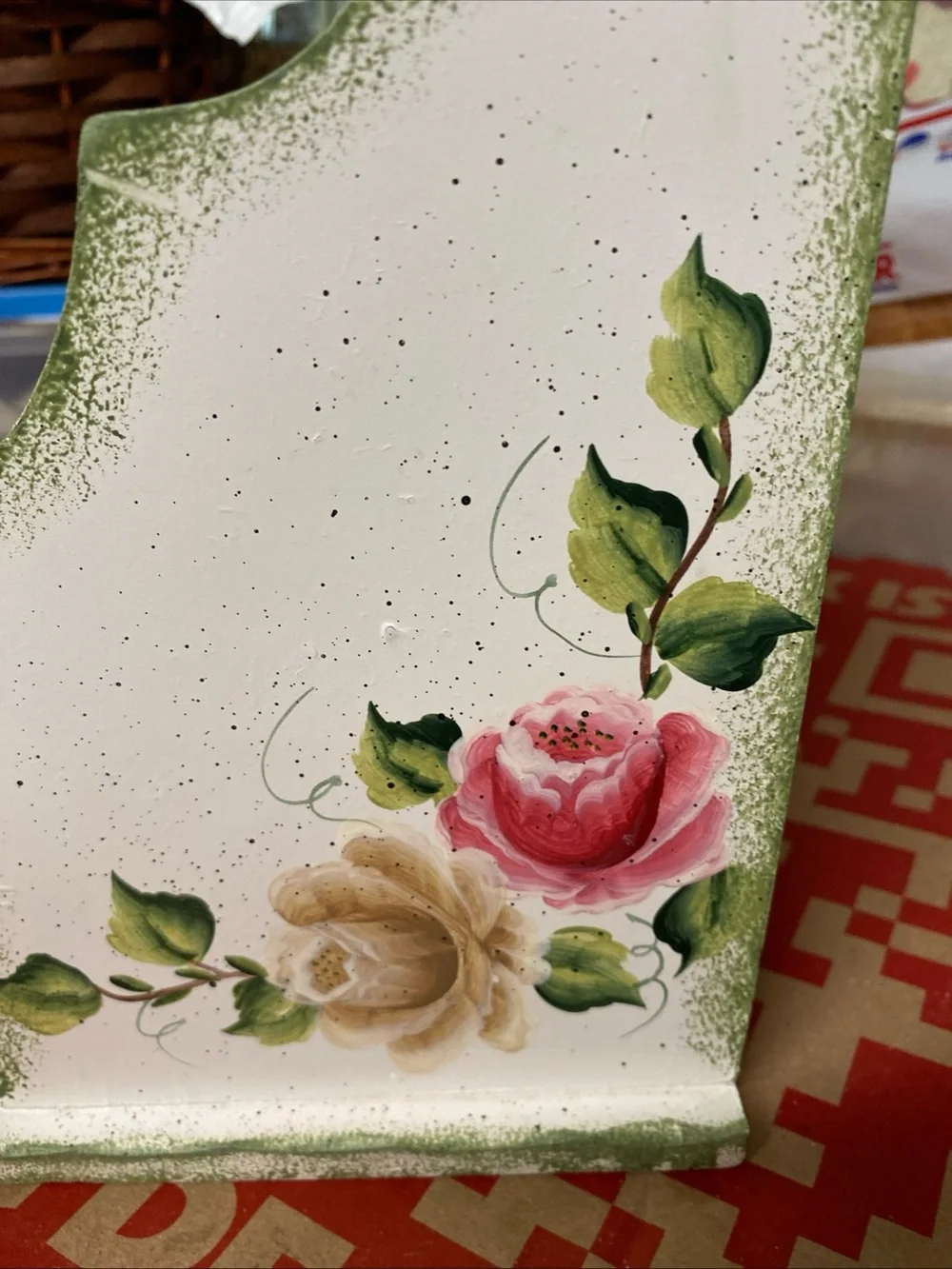 Hand-Painted Floral Wooden Mail & Storage Organizer in White and Pink